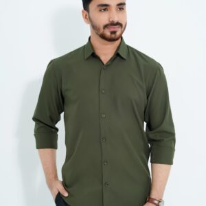 Olive Spandex Glossy Fabrics Shirt