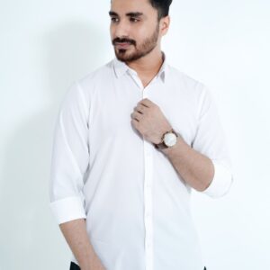 White Spandex Glossy Fabrics Shirt